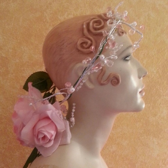 Grecian Garden Goddess Beaded Pink Halo Headpiece display picture 3